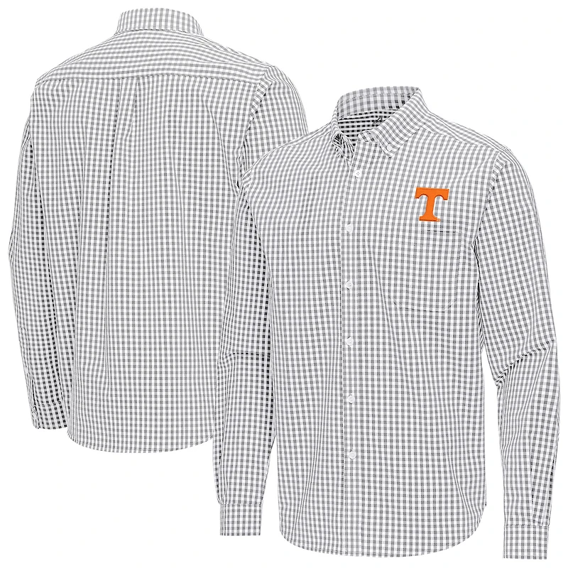 Men's Antigua Gray Tennessee Volunteers Ellis Woven Tri-Blend Long Sleeve Button-Down Shirt