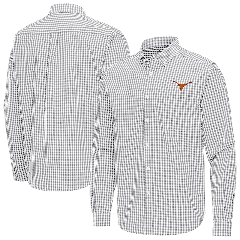 Men's Antigua Gray Texas Longhorns Ellis Woven Tri-Blend Long Sleeve Button-Down Shirt