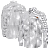 Men's Antigua Gray Texas Longhorns Ellis Woven Tri-Blend Long Sleeve Button-Down Shirt