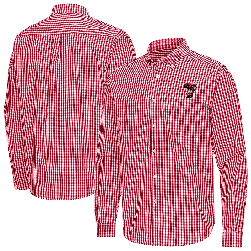 Men's Antigua Red Texas Tech Red Raiders Ellis Woven Tri-Blend Long Sleeve Button-Down Shirt