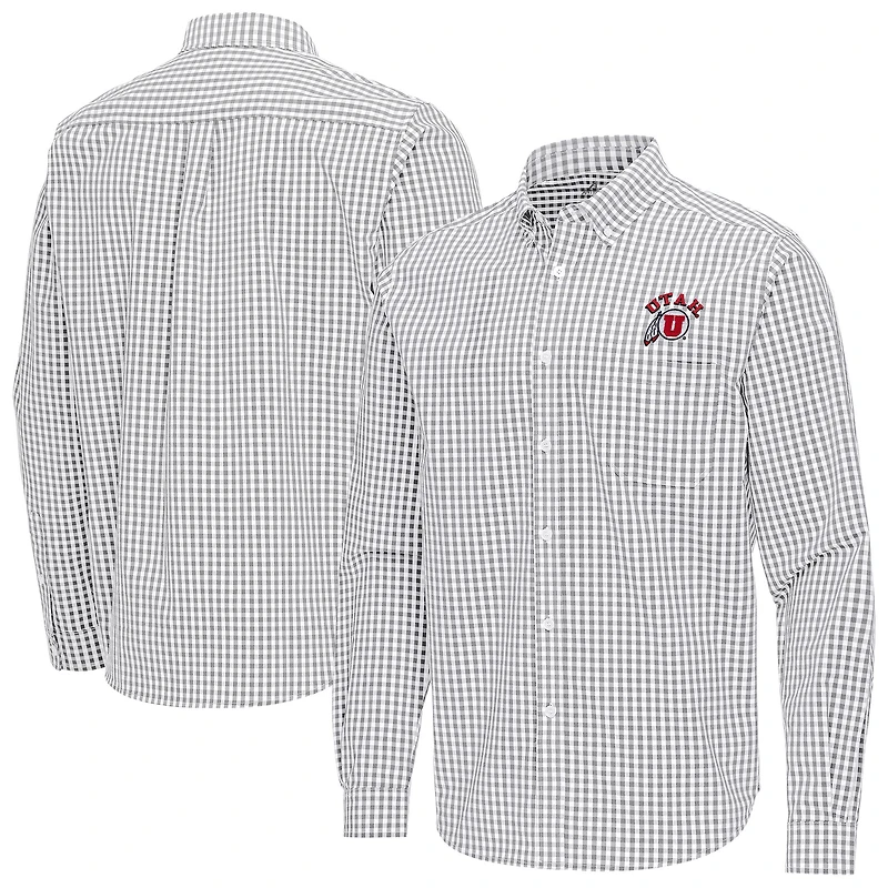 Men's Antigua Gray Utah Utes Ellis Woven Tri-Blend Long Sleeve Button-Down Shirt