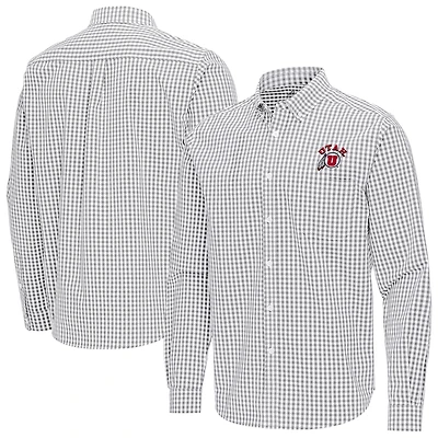 Men's Antigua Gray Utah Utes Ellis Woven Tri-Blend Long Sleeve Button-Down Shirt