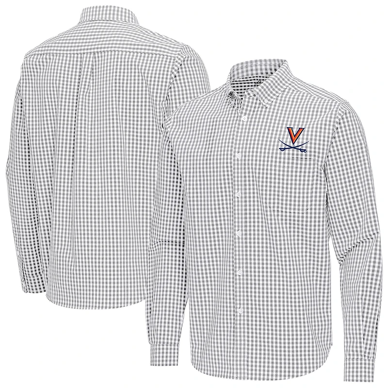 Men's Antigua Gray Virginia Cavaliers Ellis Woven Tri-Blend Long Sleeve Button-Down Shirt