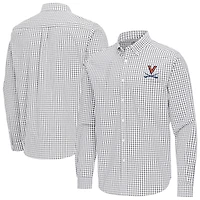 Men's Antigua Gray Virginia Cavaliers Ellis Woven Tri-Blend Long Sleeve Button-Down Shirt
