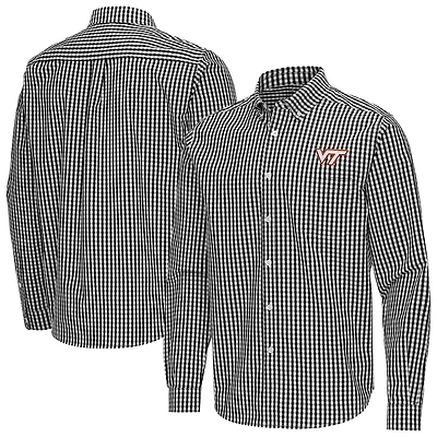 Men's Antigua Black Virginia Tech Hokies Ellis Woven Tri-Blend Long Sleeve Button-Down Shirt