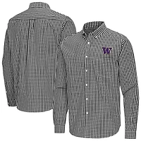 Men's Antigua Black Washington Huskies Ellis Woven Tri-Blend Long Sleeve Button-Down Shirt