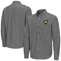Men's Antigua Black Army Black Knights Porter Woven Tri-Blend Long Sleeve Button-Down Shirt
