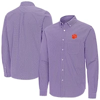 Men's Antigua Clemson Tigers Porter Woven Tri-Blend Long Sleeve Button-Down Shirt