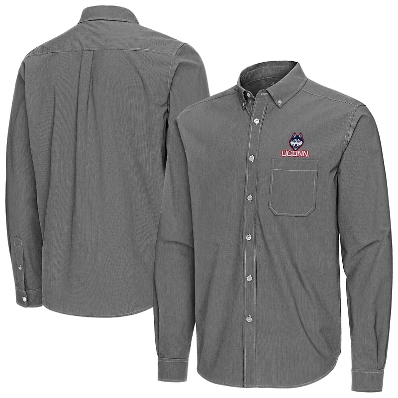 Men's Antigua Black UConn Huskies Porter Woven Tri-Blend Long Sleeve Button-Down Shirt