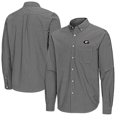 Men's Antigua Black Georgia Bulldogs Porter Woven Tri-Blend Long Sleeve Button-Down Shirt