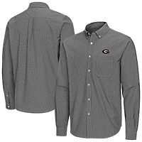 Men's Antigua Black Georgia Bulldogs Porter Woven Tri-Blend Long Sleeve Button-Down Shirt