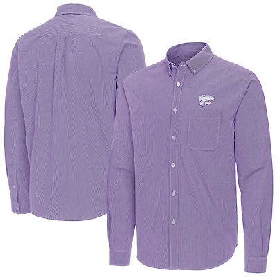 Men's Antigua Purple Kansas State Wildcats Porter Woven Tri-Blend Long Sleeve Button-Down Shirt