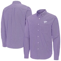 Men's Antigua Purple Kansas State Wildcats Porter Woven Tri-Blend Long Sleeve Button-Down Shirt