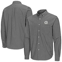 Men's Antigua Black Georgetown Hoyas Porter Woven Tri-Blend Long Sleeve Button-Down Shirt
