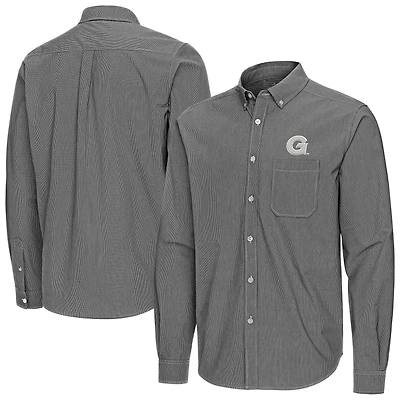 Men's Antigua Black Georgetown Hoyas Porter Woven Tri-Blend Long Sleeve Button-Down Shirt