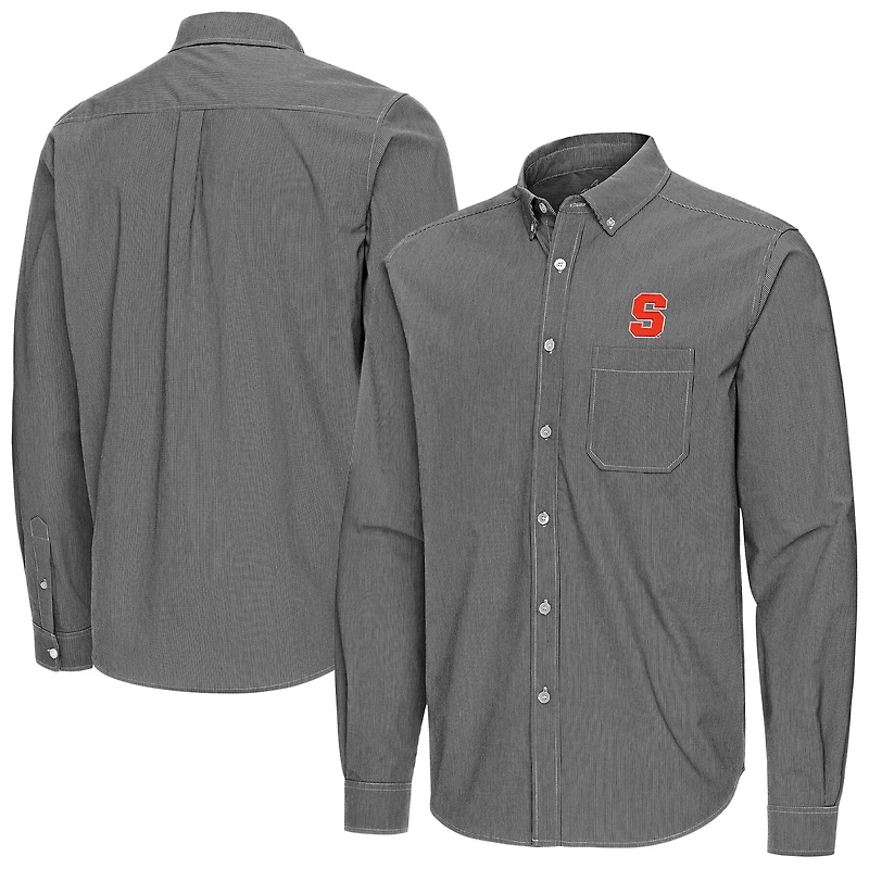 Men's Antigua Black Syracuse Orange Porter Woven Tri-Blend Long Sleeve Button-Down Shirt