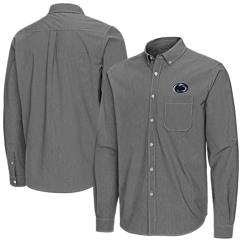 Men's Antigua Black Penn State Nittany Lions Porter Woven Tri-Blend Long Sleeve Button-Down Shirt