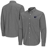 Men's Antigua Black Penn State Nittany Lions Porter Woven Tri-Blend Long Sleeve Button-Down Shirt