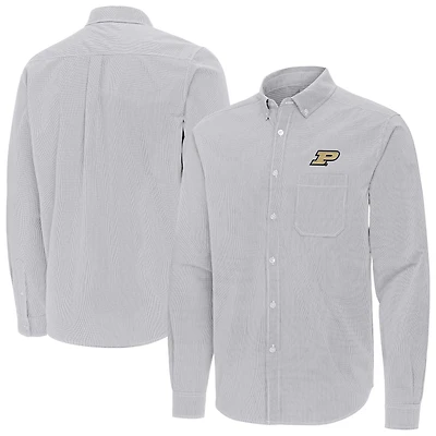 Men's Antigua Gray Purdue Boilermakers Porter Woven Tri-Blend Long Sleeve Button-Down Shirt