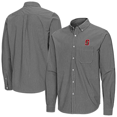 Men's Antigua Black Stanford Cardinal Porter Woven Tri-Blend Long Sleeve Button-Down Shirt