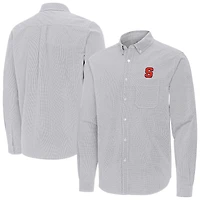 Men's Antigua Gray Syracuse Orange Porter Woven Tri-Blend Long Sleeve Button-Down Shirt