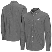 Men's Antigua Black Texas A&M Aggies Porter Woven Tri-Blend Long Sleeve Button-Down Shirt