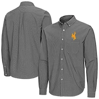 Men's Antigua Black Wyoming Cowboys Porter Woven Tri-Blend Long Sleeve Button-Down Shirt
