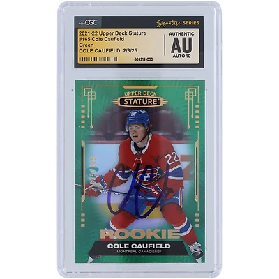 Cole Caufield Montreal Canadiens Autographed 2021-22 Upper Deck Stature Green #165 #/149 CGC Fanatics Witnessed Authenticated Auto 10 Rookie Card