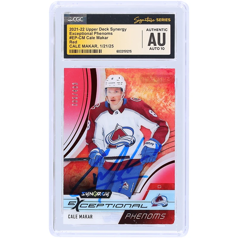 Cale Makar Colorado Avalanche Autographed 2021-22 Upper Deck Synergy Exceptional Phenoms #EP-CM #/ CGC Fanatics Witnessed Authenticated Auto 10 Card
