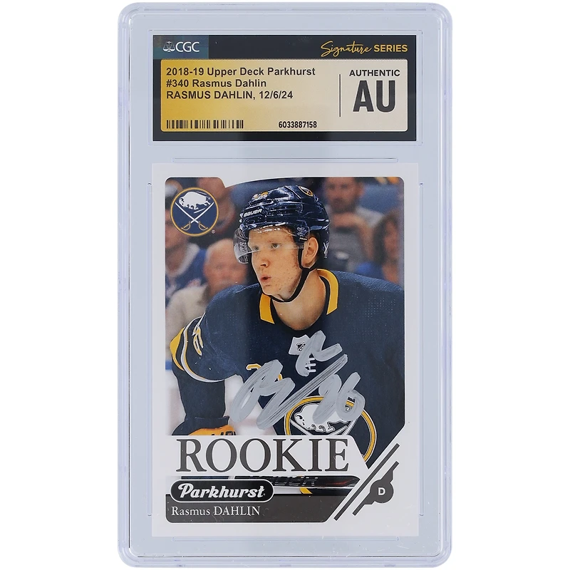 Rasmus Dahlin Buffalo Sabres Autographed 2018-19 Upper Deck Parkhurst Silver Ink #340 CGC Fanatics Witnessed Authenticated Rookie Card