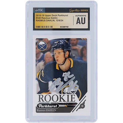 Rasmus Dahlin Buffalo Sabres Autographed 2018-19 Upper Deck Parkhurst Silver Ink #340 CGC Fanatics Witnessed Authenticated Rookie Card