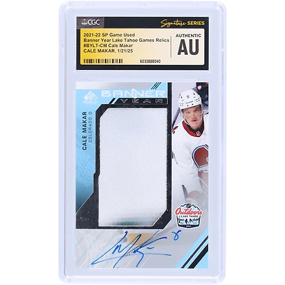 Cale Makar Colorado Avalanche Autographed 2021-22 Upper Deck SP Game Used Banner Year Lake Tahoe Game Relics #BYLT-CM CGC Fanatics Witnessed Authenticated Card
