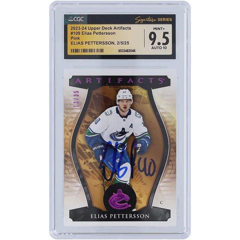 Elias Pettersson Vancouver Canucks Autographed 2023-24 Upper Deck Artifacts Pink #109 CGC Fanatics Witnessed Authenticated 9.5/10 Card