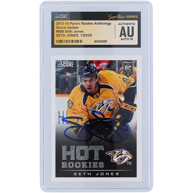 Seth Jones Nashville Predators Autographed 2013-14 Panini Score Update Rookie Anthology #688 CGC Fanatics Witnessed Authenticated Auto 10 Rookie Card