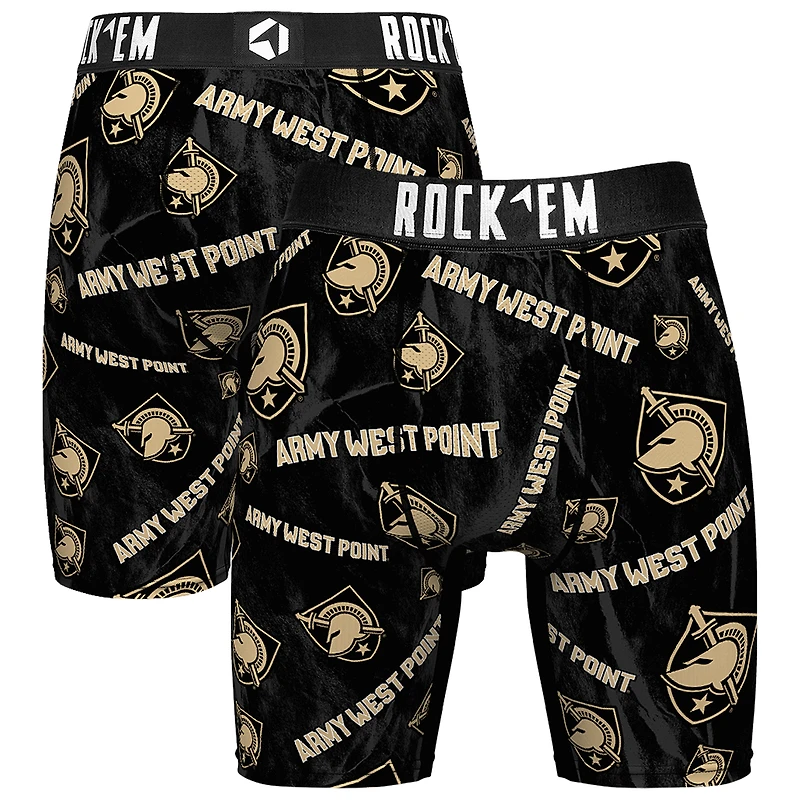 Men's Rock Em Socks Black Army Black Knights All Over Logo Boxer Briefs