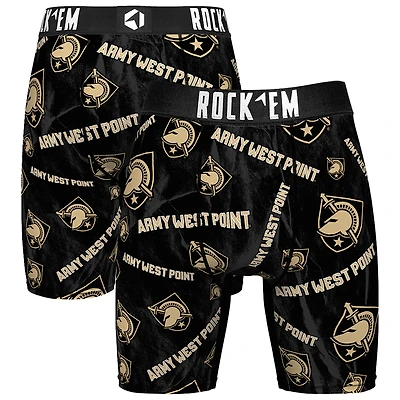 Men's Rock Em Socks Black Army Black Knights All Over Logo Boxer Briefs