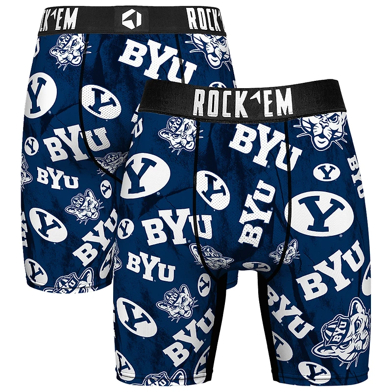 Men's Rock Em Socks Navy BYU Cougars All Over Logo Boxer Briefs