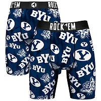Men's Rock Em Socks Navy BYU Cougars All Over Logo Boxer Briefs
