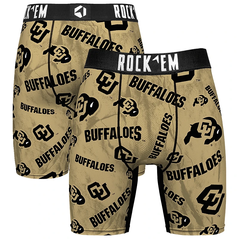 Men's Rock Em Socks Gold Colorado Buffaloes All Over Logo Boxer Briefs