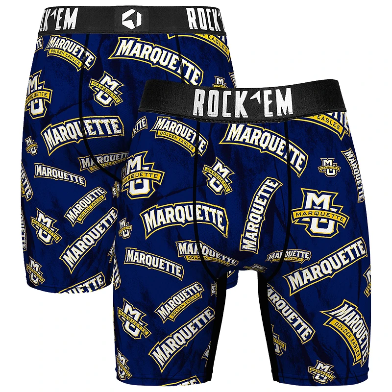 Men's Rock Em Socks Blue Marquette Golden Eagles All Over Logo Boxer Briefs
