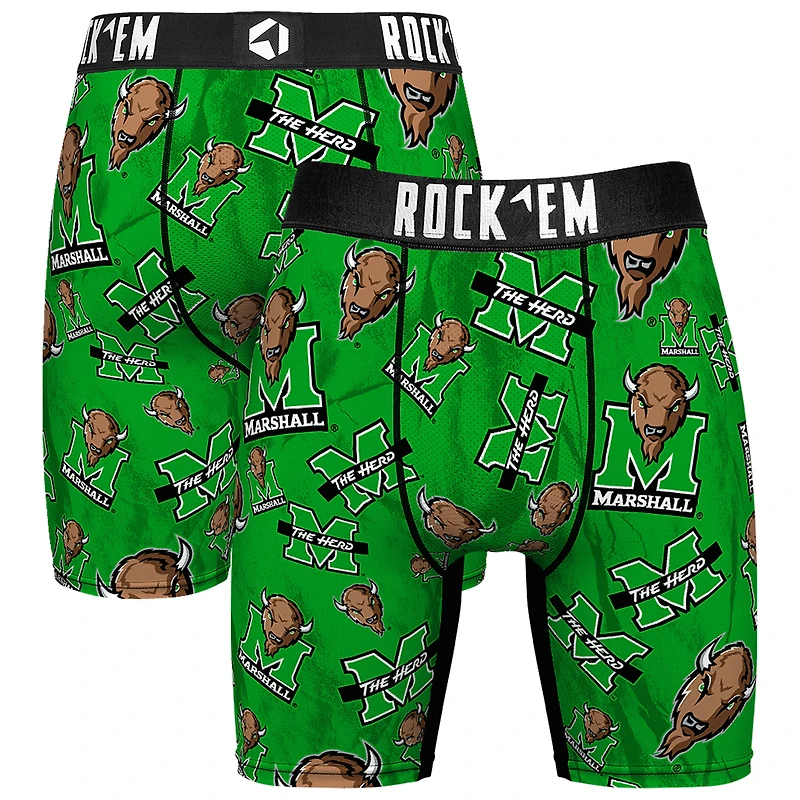 Men's Rock Em Socks Green Marshall Thundering Herd All Over Logo Boxer Briefs