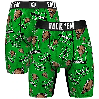 Men's Rock Em Socks Green Marshall Thundering Herd All Over Logo Boxer Briefs