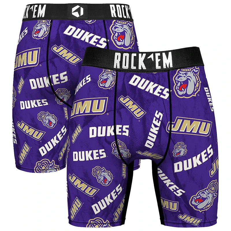 Men's Rock Em Socks Purple James Madison Dukes All Over Logo Boxer Briefs