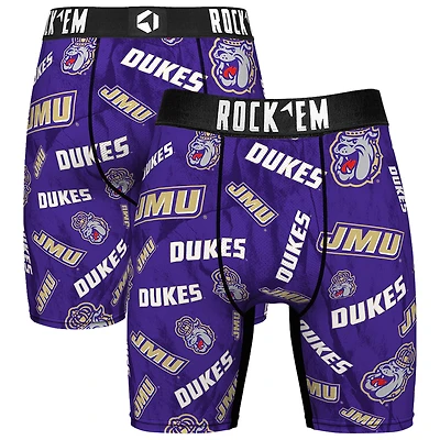 Men's Rock Em Socks Purple James Madison Dukes All Over Logo Boxer Briefs