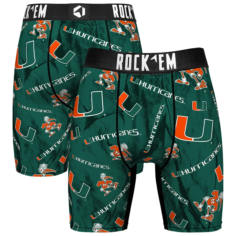 Men's Rock Em Socks Green Miami Hurricanes All Over Logo Boxer Briefs