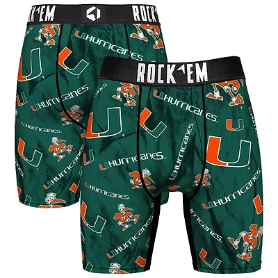 Men's Rock Em Socks Green Miami Hurricanes All Over Logo Boxer Briefs