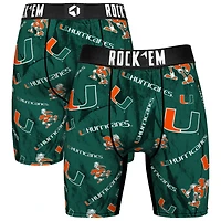 Men's Rock Em Socks Green Miami Hurricanes All Over Logo Boxer Briefs