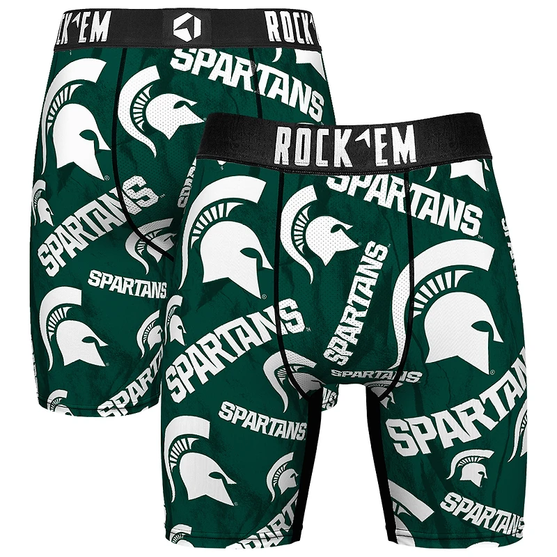 Men's Rock Em Socks Green Michigan State Spartans All Over Logo Boxer Briefs