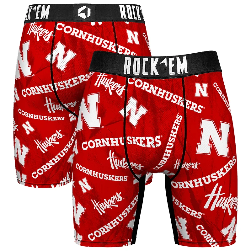 Men's Rock Em Socks Scarlet Nebraska Huskers All Over Logo Boxer Briefs