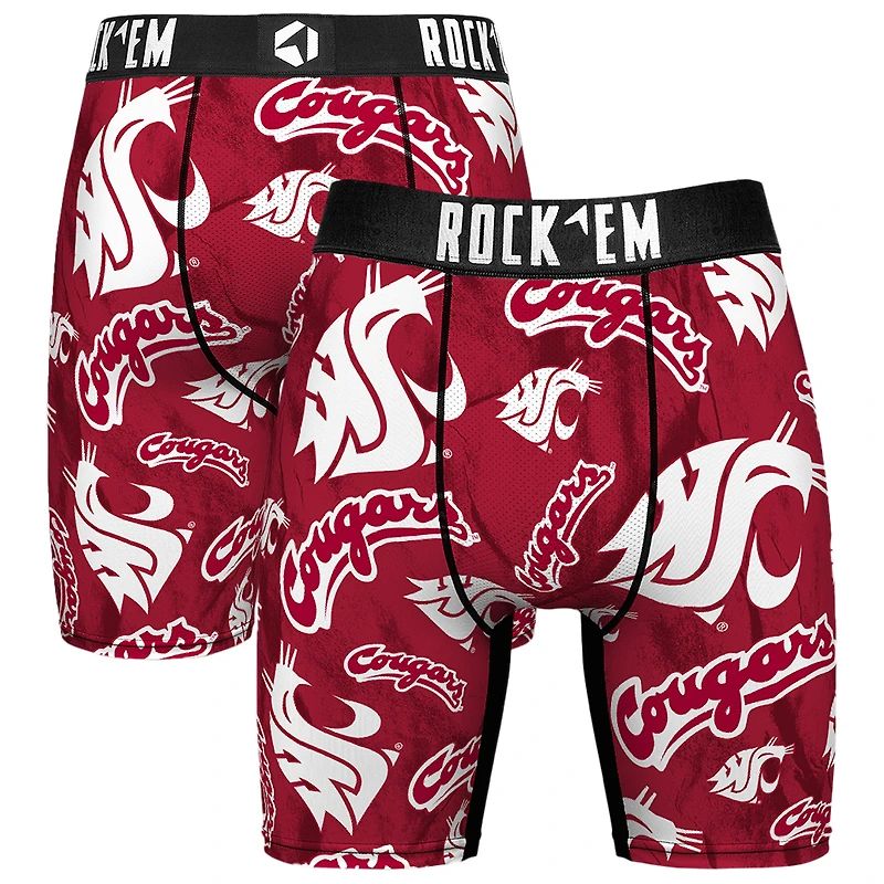 Men's Rock Em Socks Crimson Washington State Cougars All Over Logo Boxer Briefs